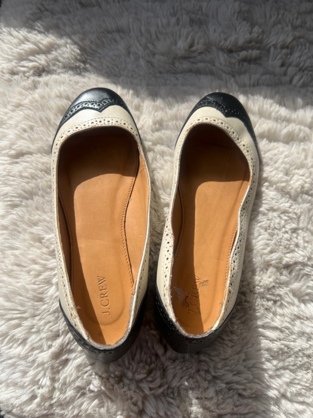 J. Crew Two-Tone Black and Cream Wingtip Ballet Flats - Picture 7 of 9